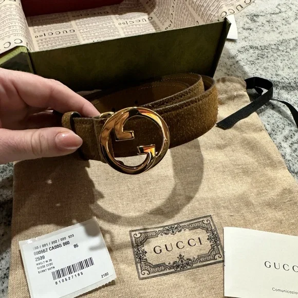 Gucci | Accessories | Gg Buckle Suede Belt Size 85 Size 27  display picture 1